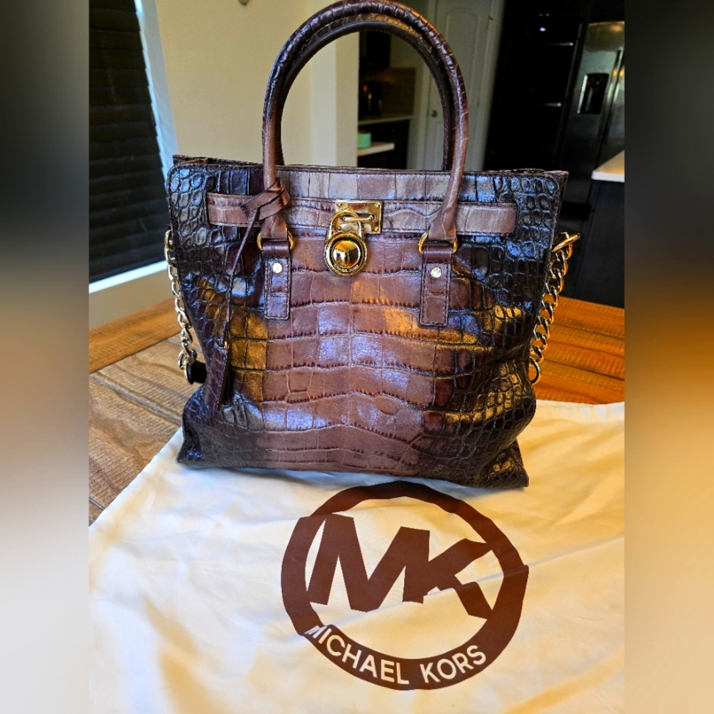 Michael Kors Hamiton Crocodile Embossed Tote Bag